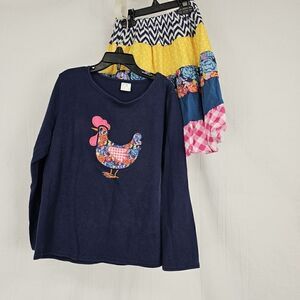 Girls Chicken Embroidered Outfit Printed Skirt Size 8-9T 4XL Long Sleeve